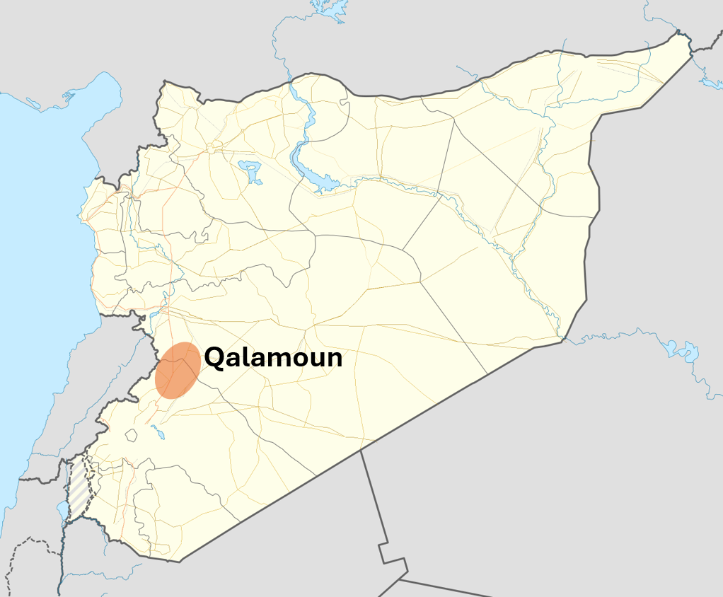Simplified outline of Syria showing the location of the Qalamoun area.