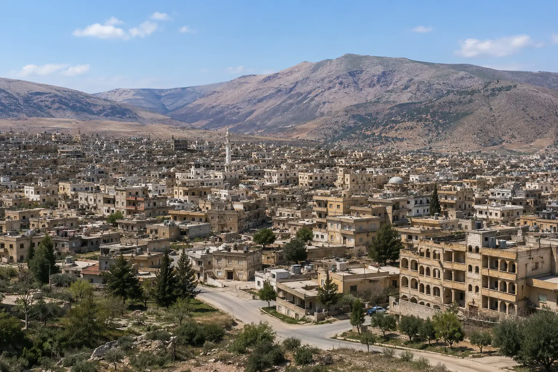 Urban townscape representing An-Nabk in the Qalamoun region.